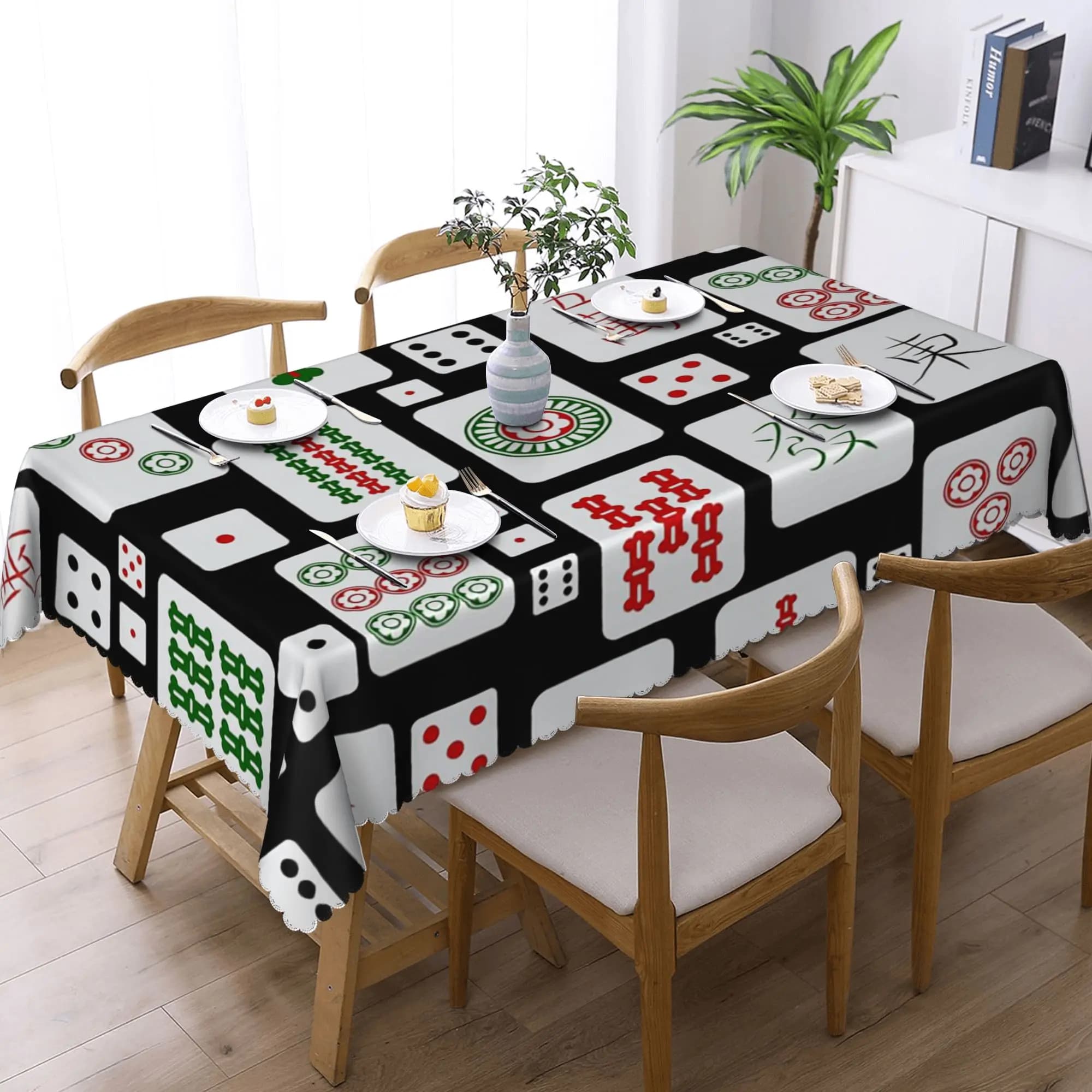 Tovaglia rettangolare personalizzata per Mahjong, dadi da gioco, copritavolo antiolio per eventi e cene