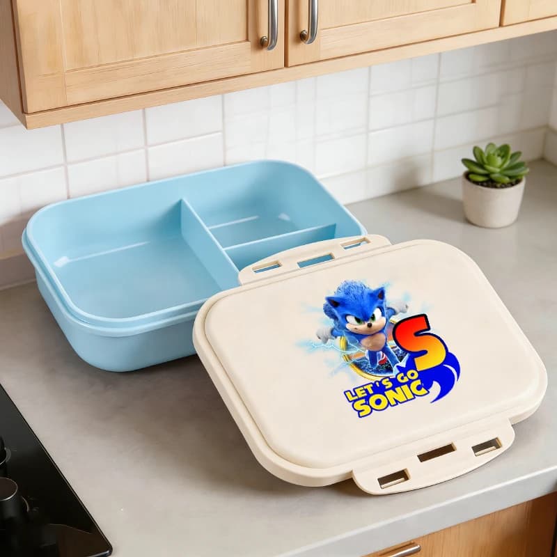 Lunch Box Blu Sonics per Studenti, Contenitore Portatile in Plastica con Lettere A-Z, Scatola Bento Anime Isolata, Regalo per Bambini