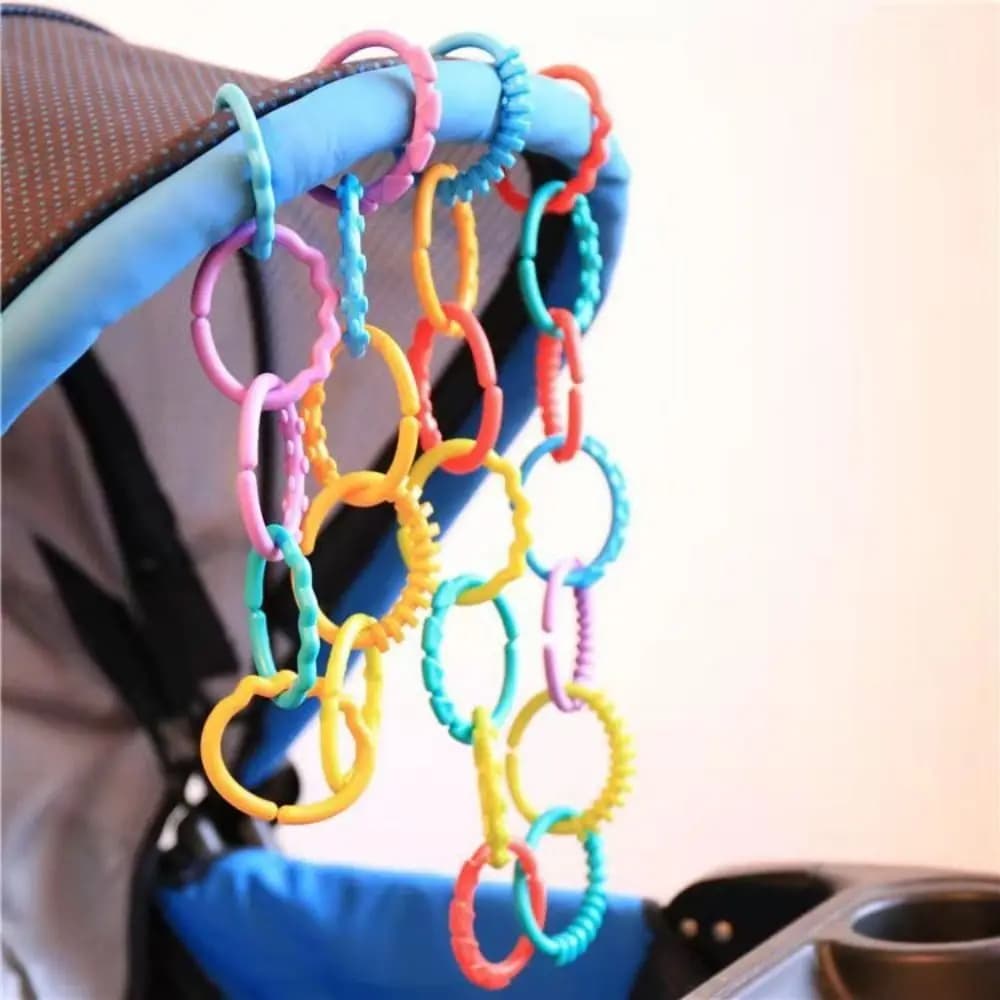 24 pz/set Passeggino Anelli di Collegamento in Plastica Educazione Precoce Clip su Anelli di Dentizione per Neonati Multifunzionale Multicolor