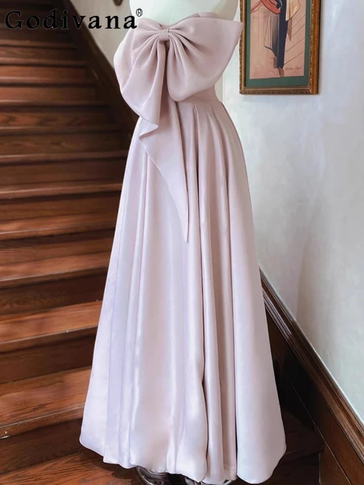 L-4XL Plus Size New Sweet Pink Sexy Slash Neck Elegante abito da fidanzamento con lacci Ragazze A-line a vita alta Abiti da principessa per pulire