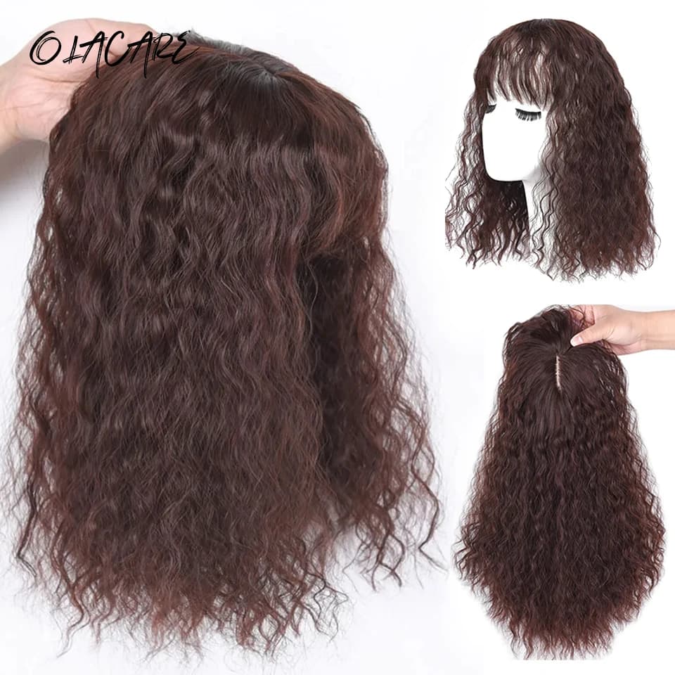OLACARE Synthetic Topper Hairpieces with Bangs Clip on the Top of Head Hair Extension to Cover the White Hair Hairpiece