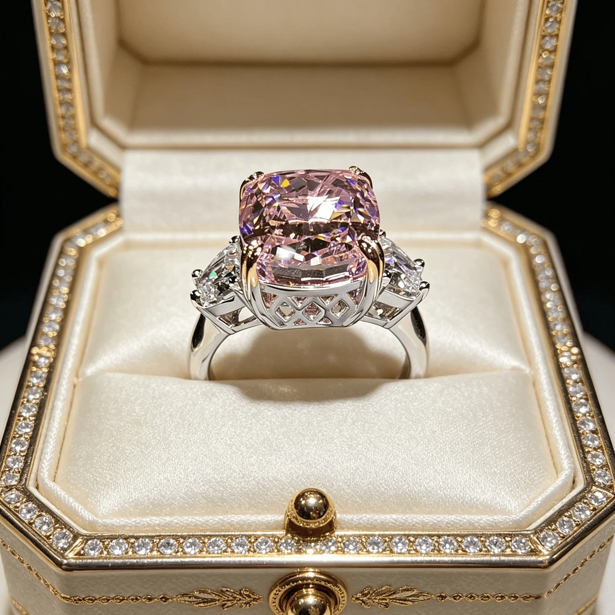 Anello in Argento Sterling 925 di Lusso Leggero con Diamante Quadrato Taglio Cuscino Rosa Ciliegio Super Scintillante per Donne, Ideale per Feste