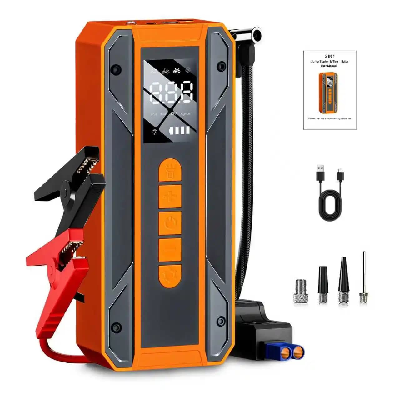 Avviatore d'Emergenza Portatile 3000A 12V con Gonfiatore 150PSI, Luce LED e Ricarica Rapida USB per Auto, Moto, Bici e Palloni