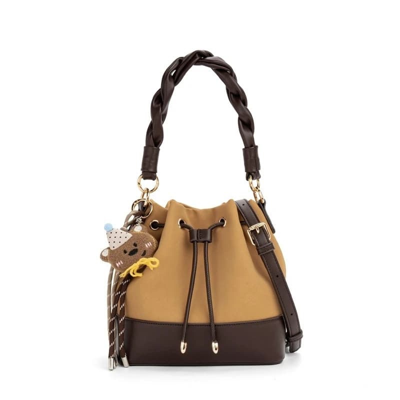 Borsa a secchiello da donna in pelle lucida testurizzata 2026, di lusso leggero e di alta gamma, con coulisse, a tracolla singola