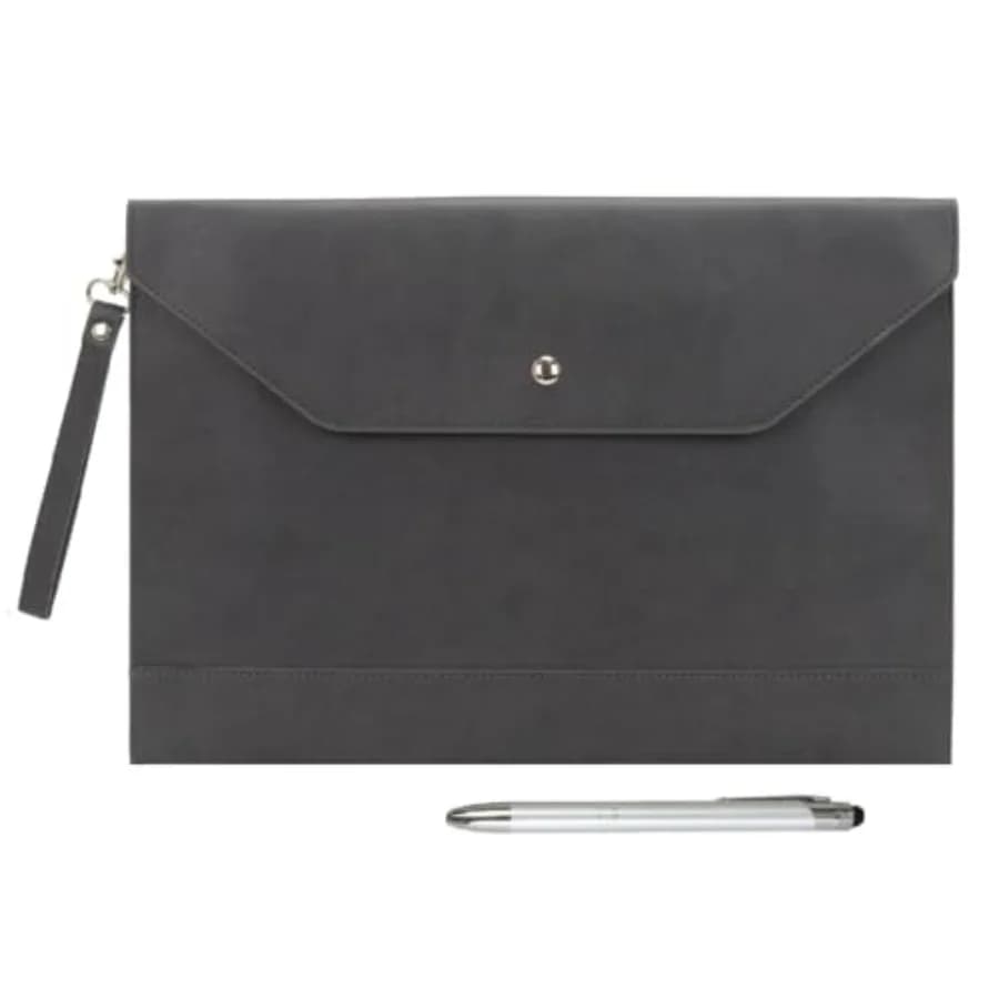 Envelope Case A4 PU Leather File Jacket Pocket Folder Document Case Bag with Removable Hand Strap and 4 Pocket for Documents Ta