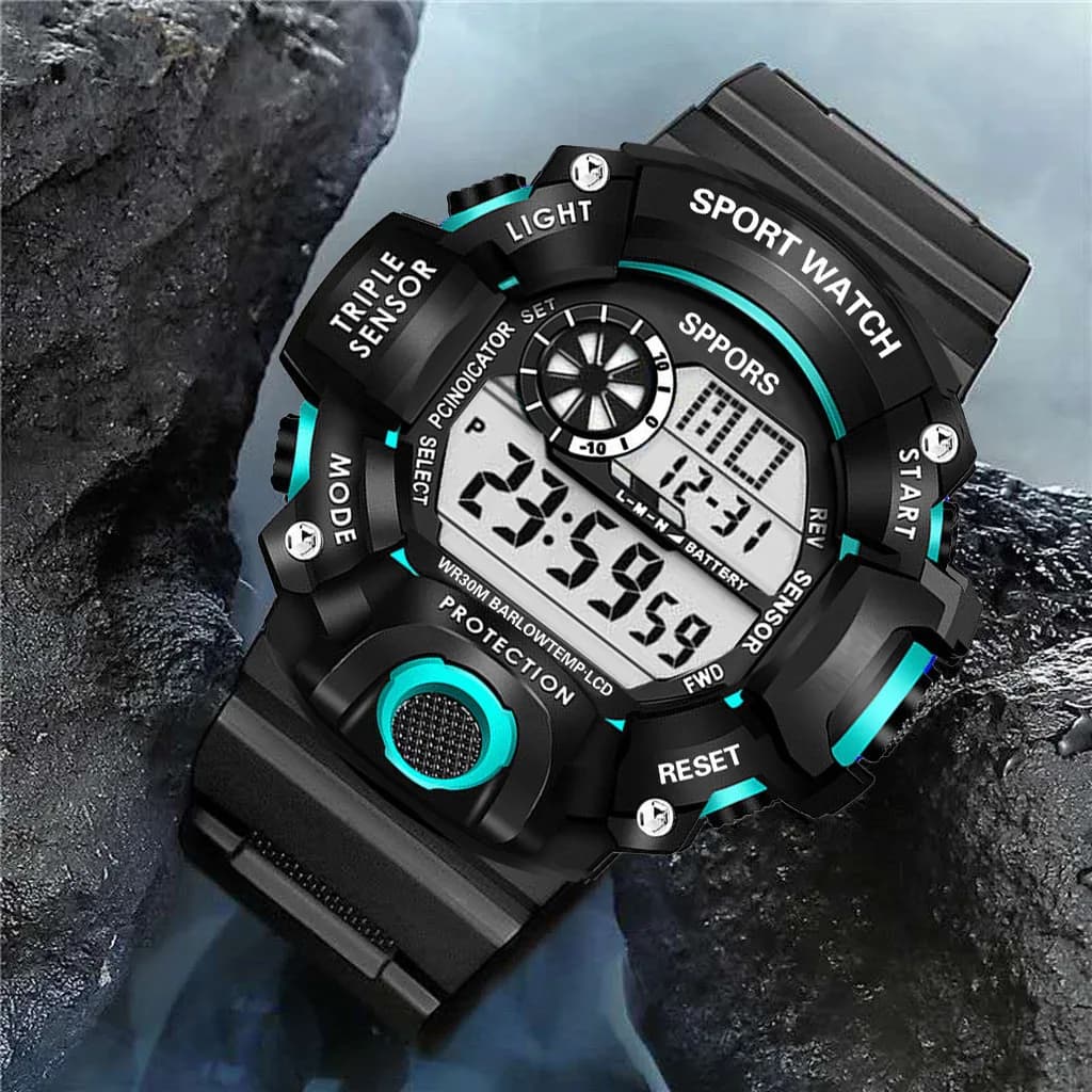 YIKAZE Y73 Orologio da uomo Orologio da polso elettronico sportivo digitale Quadrante grande Allarme luminoso impermeabile multifunzionale Bracciale da uomo