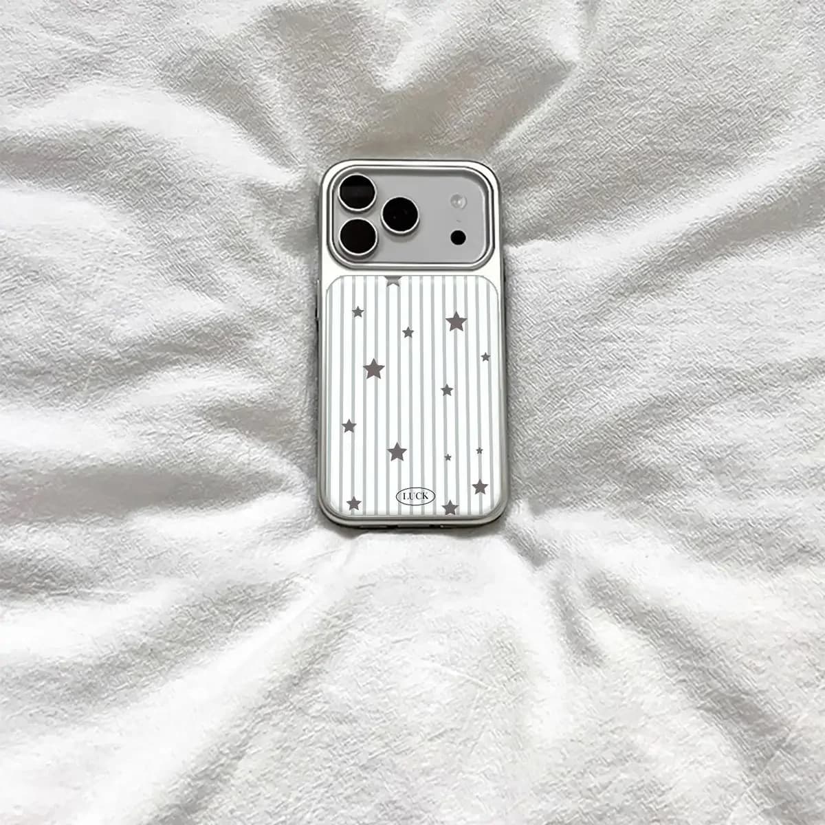 INS Style White Striped Stars Cute Electroplated Drip Glue Phone Case For iPhone 17 Air 16 Pro Max 15 14 Plus 13 12 11 16e Cover