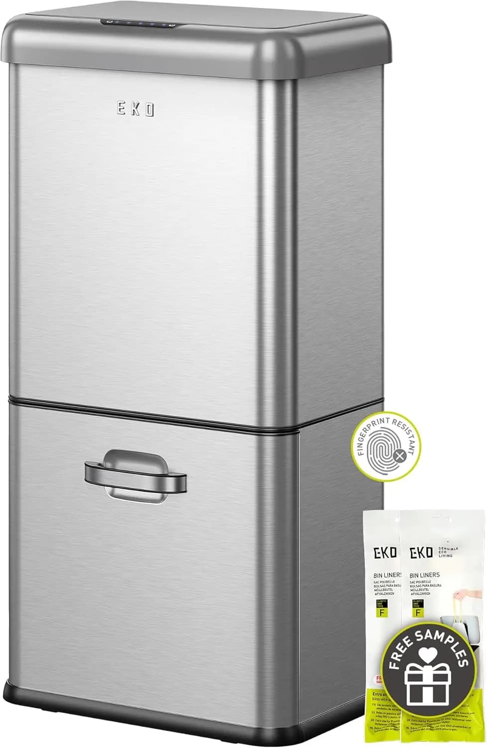 Pattumiera con Sensore di Movimento a Doppio Scomparto da 50L, Cestino Automatico Senza Contatto per Rifiuti e Riciclo con Coperchio a Chiusura Morbida per Cucina o Ufficio