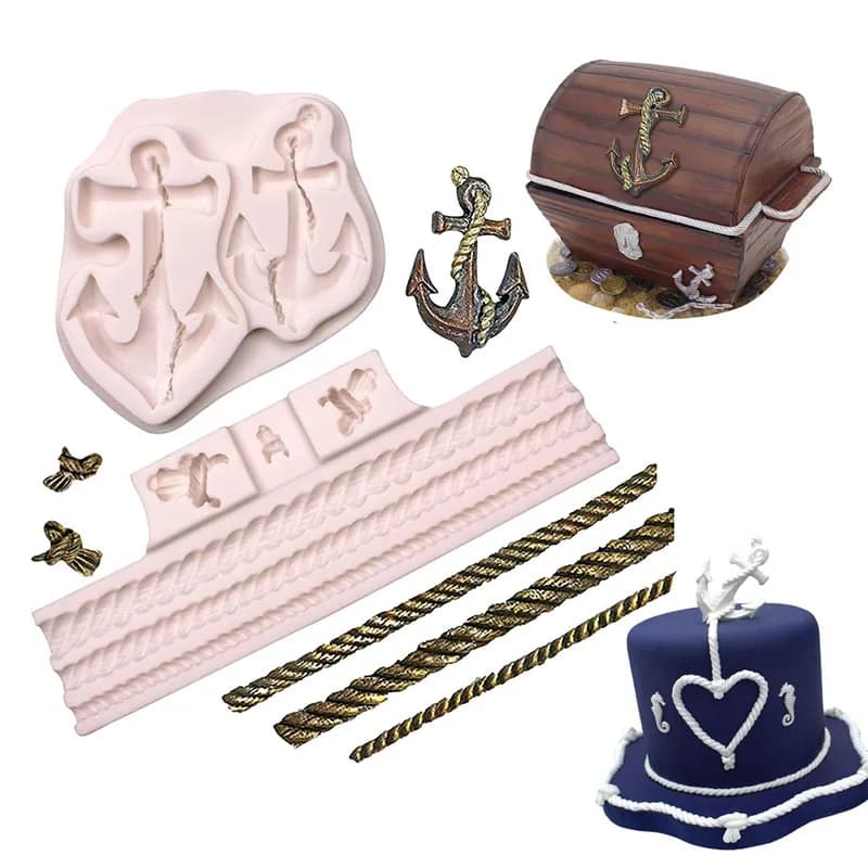 Nodi di corda Stampo per cioccolato in silicone Stampo per fondente di ancoraggio per gancio pirata Tione per nave Decorazione per cupcake in resina polimerica