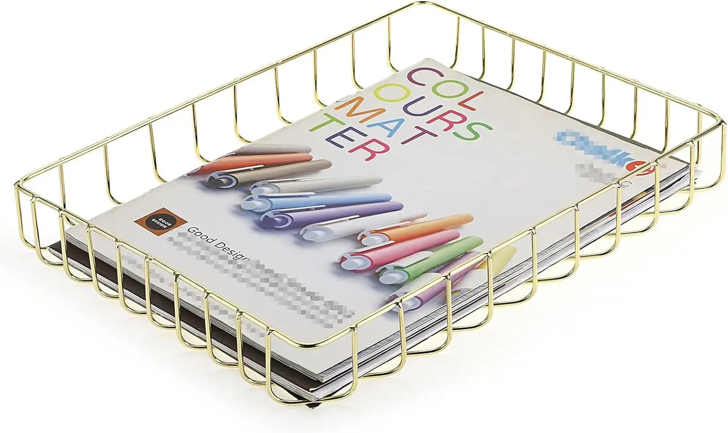 Elegante Organizzatore da Scrivania in Filo Metallico Dorato per Documenti Formato A4, Cestino Portaoggetti per Ufficio