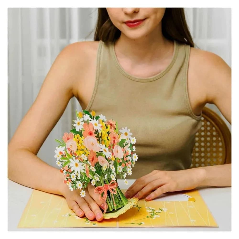 Biglietto Pop-Up 3D con Fiori di Ciliegio, Fiore di Carta Staccabile con Blocco Note Adesivo, Biglietto a Forma di Bouquet di Fiori, Meccanismo Pop-Up Unico