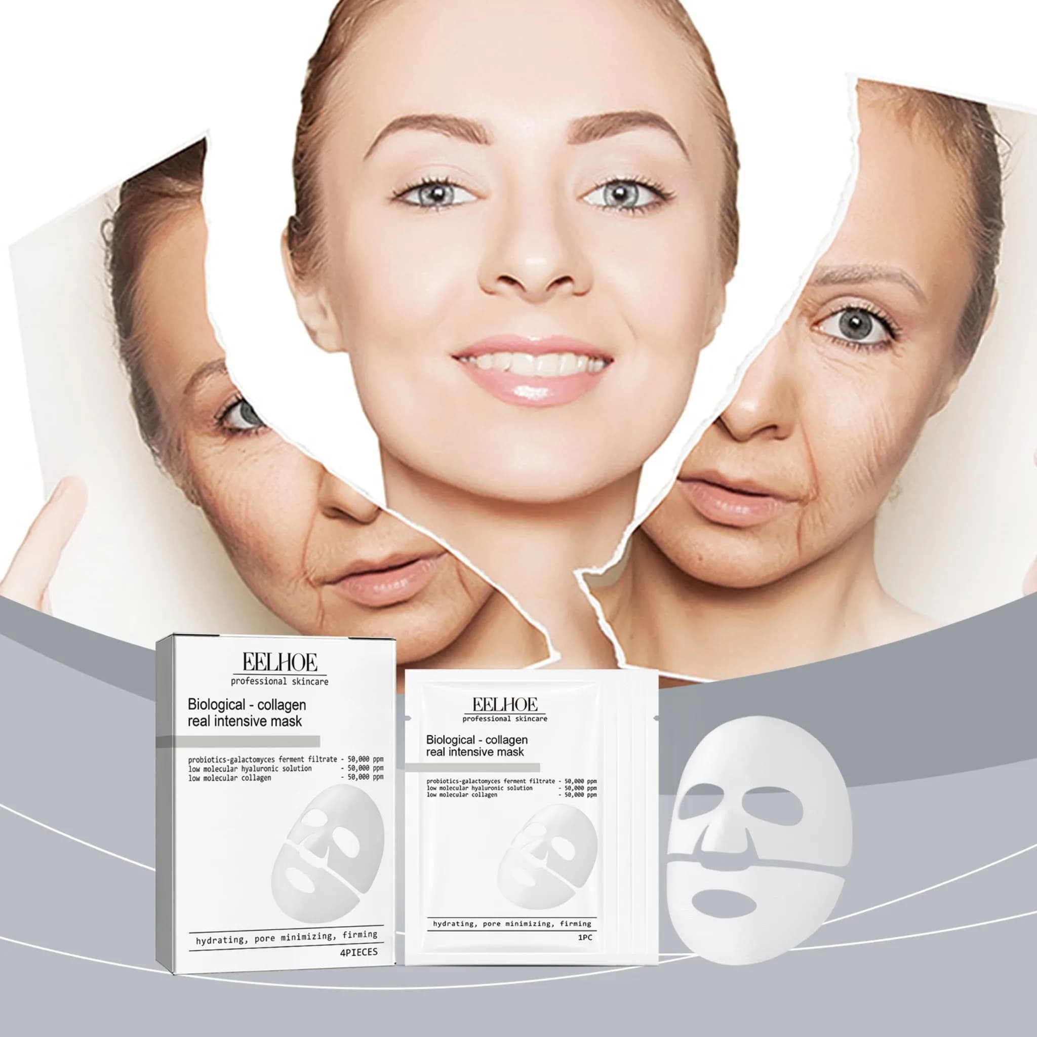 Maschera Viso al Collagene Idratante, Riduce i Pori, Attenua le Rughe Sottili, Idratante e Rinfrescante, Maschera in Foglio con Acido Ialuronico, Cura della Pelle Coreana