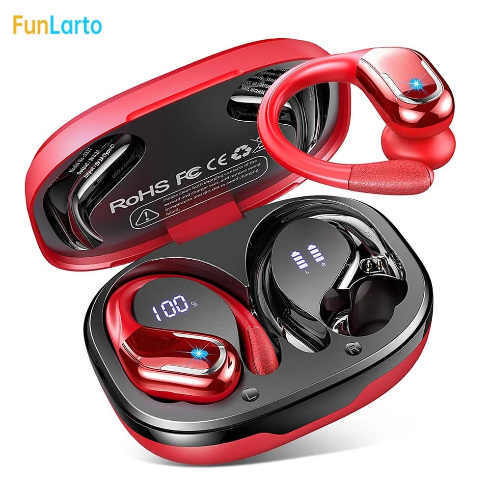 Auricolari wireless Cuffie Bluetooth 5.3 Sport, Auricolari Bluetooth con microfono con cancellazione del rumore ENC, Cuffie wireless con ganci per le orecchie
