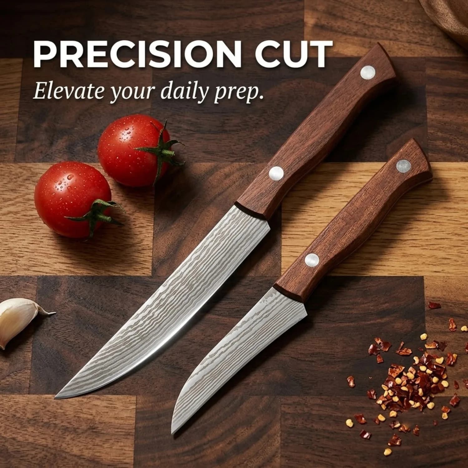 Forged Stainless Steel Utility Kitchen Knife, Ultra Sharp Fruit Knife Ergonomic Wooden Handle for Peeling Chopping Fruits