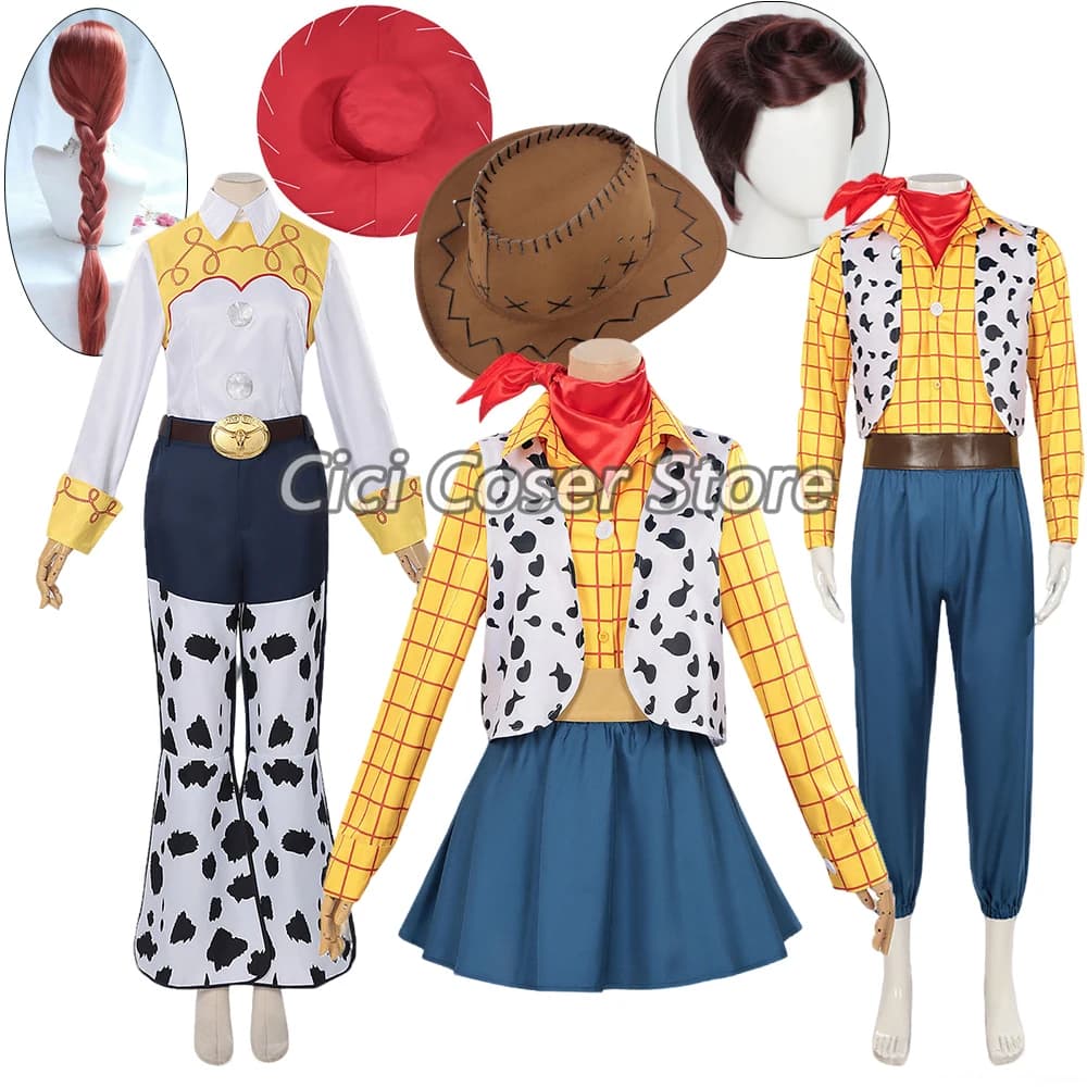 Costume da Cowboy di Woody e Jessie di Andy Davies, Set Uniforme Western con Cappello per Uomo e Donna, Outfit per Feste di Halloween e Giochi di Ruolo