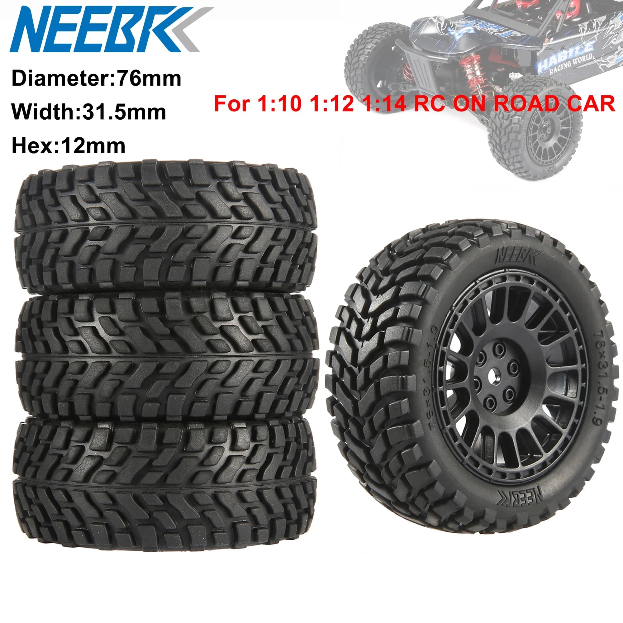 1.9 pollici 76mm RC pneumatici ruota 12mm mozzi esagonali per Wltoys 144010 144001 1/14 1/16 1/10 Scx10 Traxxas Trx-4 Tamiya RC auto da corsa