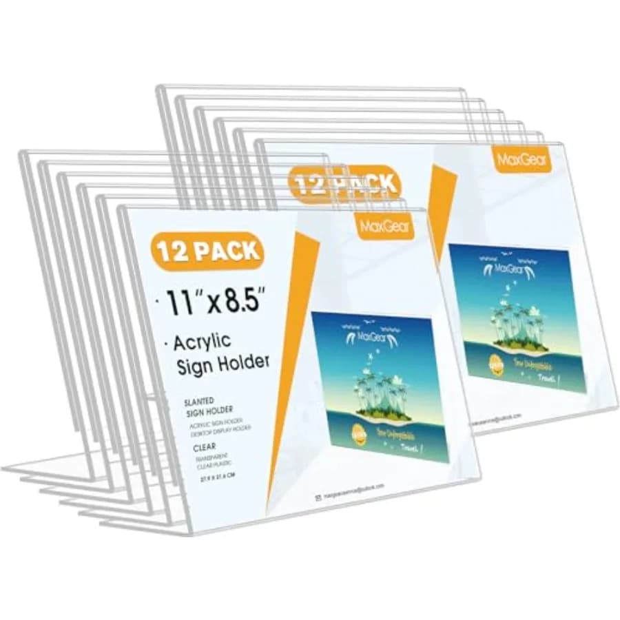 Espositore da Tavolo in Acrilico 8.5x11 Pollici Orizzontale, Trasparente, Inclinato, per Volantini, Menu, Documenti, Formato Orizzontale S