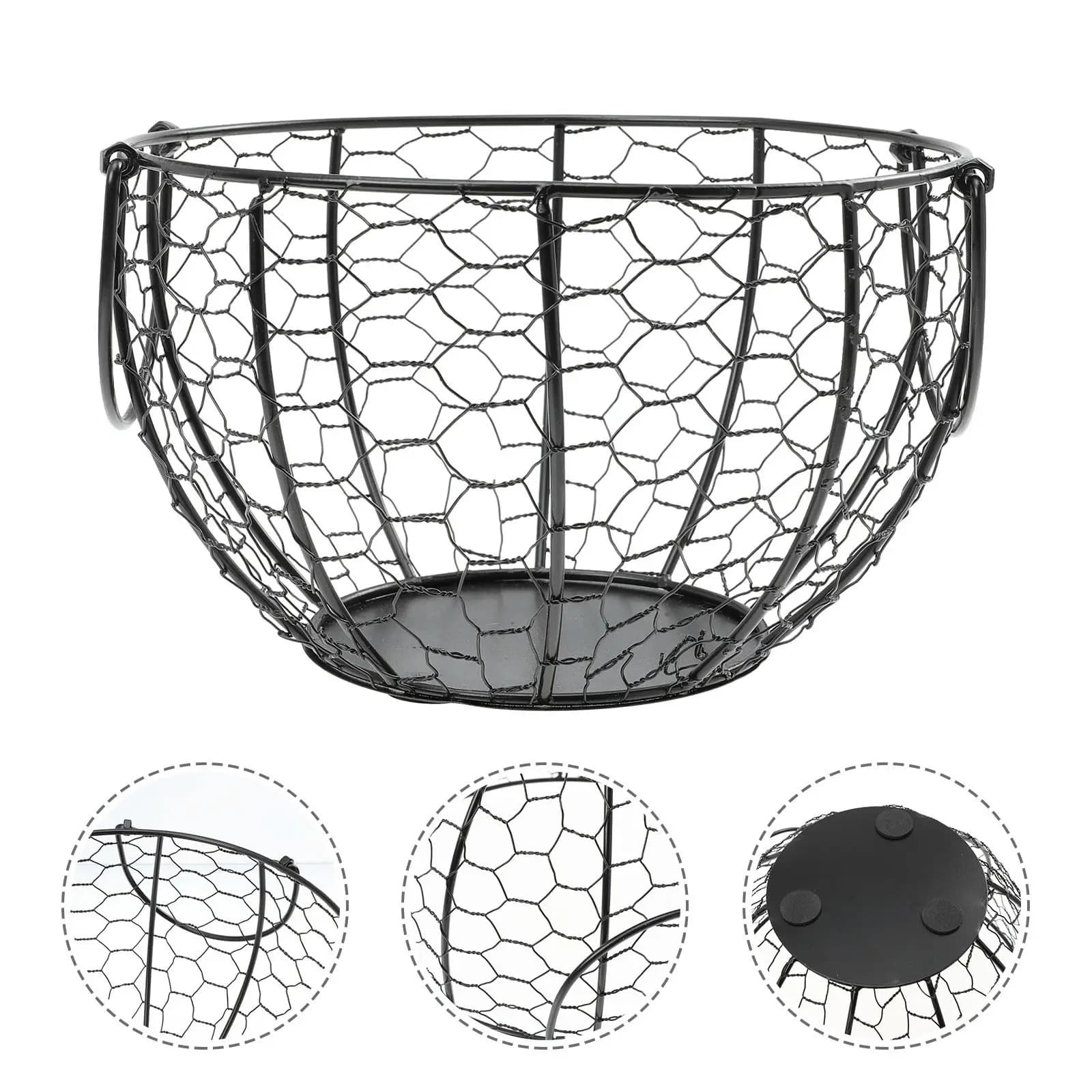 Iron Storage Basket Rustic Egg Basket for Kitchen Household Food Fruit Vegetable Storage Decorative Organizer Container