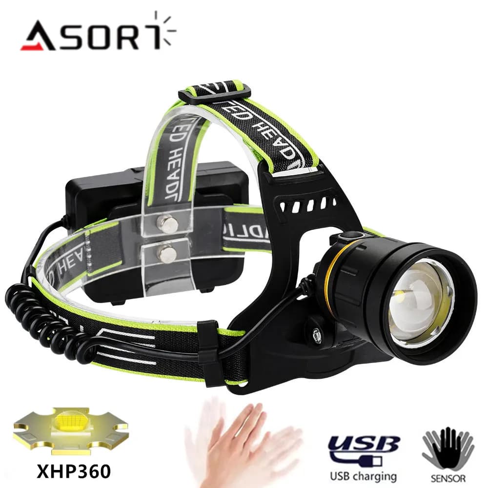Torce a LED per fari XHP360 ad alta potenza Lampada da pesca con zoom telescopico a 36 core per campeggio