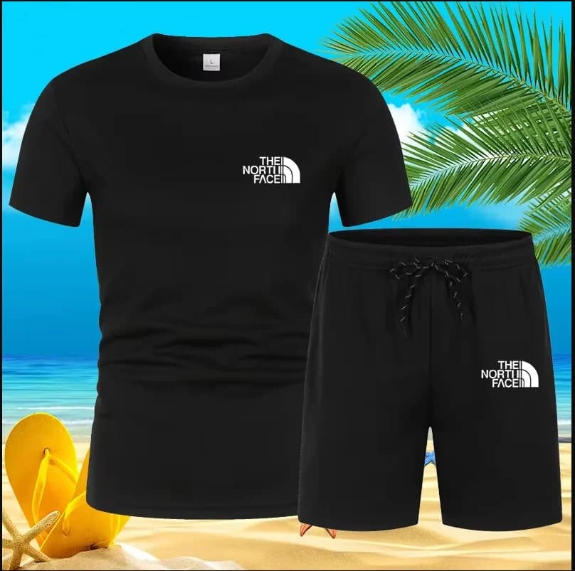 New summer trend, suit for men, casual fashionable sportswear, short sleeve t-shirt with beach print, complete with jogging