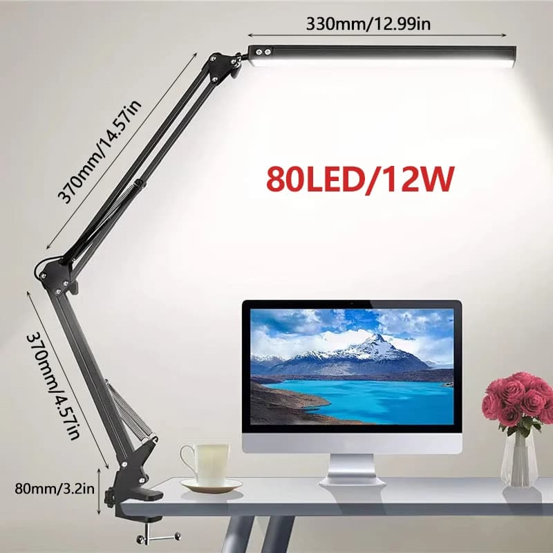 Lampada da tavolo pieghevole a LED Tipo di clip in metallo Lampada da scrivania dimmerabile a braccio lungo Spina USB per soggiorno Studio Computer da ufficio Lettura da scrivania