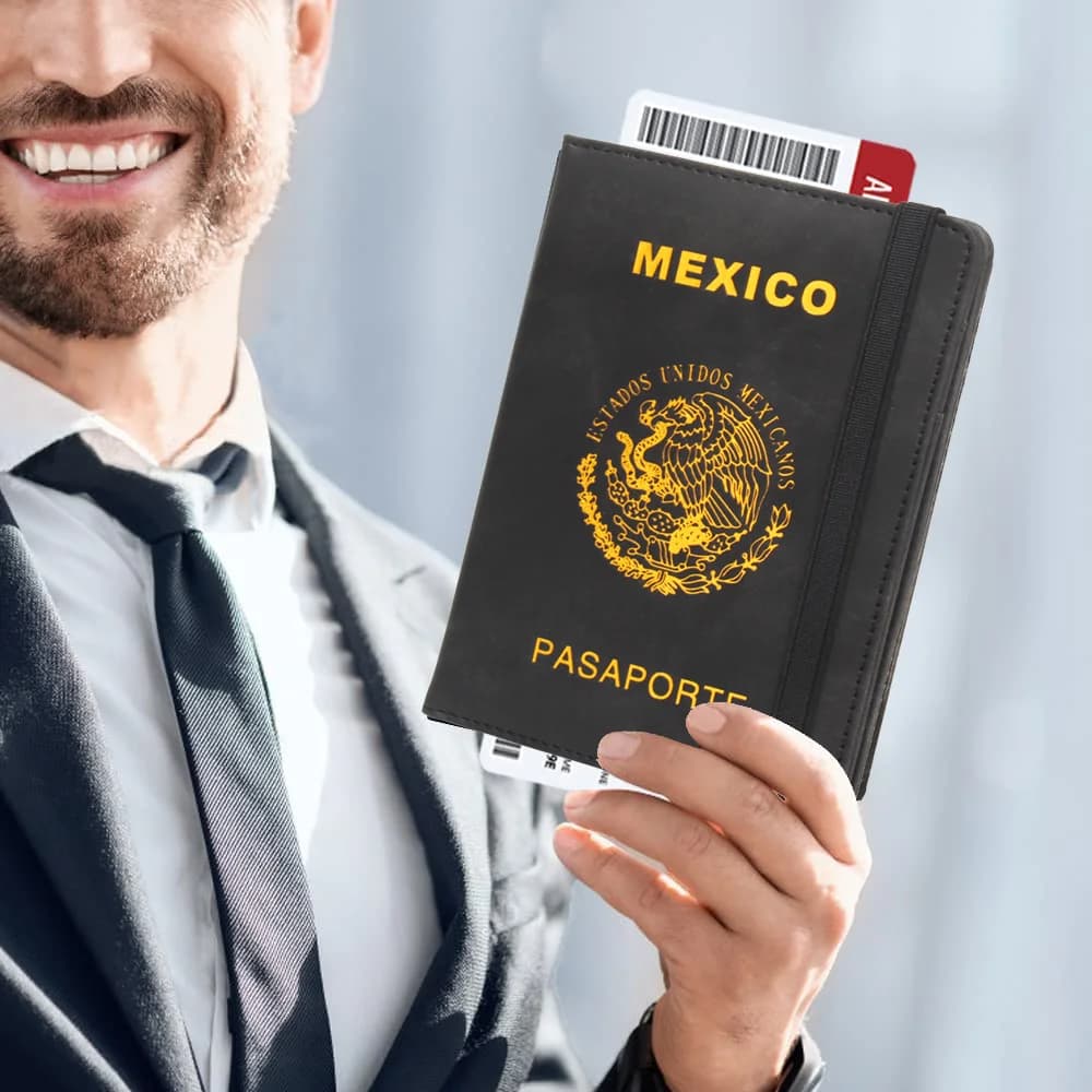 Porta Passaporto da Viaggio con Blocco RFID, Custodia per Passaporto Messicano con Chiusura Elastica, Organizzatore Documenti per Uomini e Donne