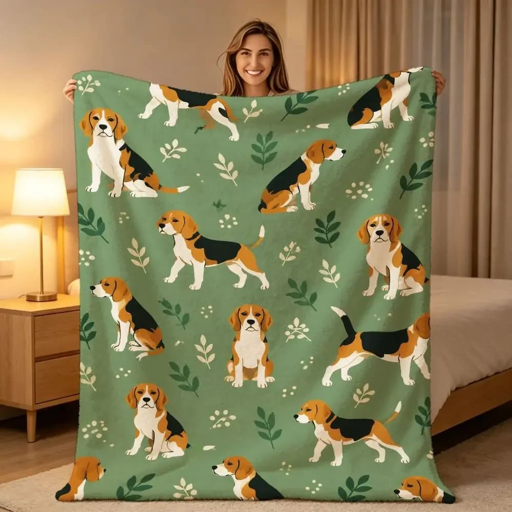 Cozy Beagle Dog Pattern Fleece Throw Blanket Suitable for - Soft Lightweight Bedspread with Beagle, Contemporary Bedding Cover for Sofa, Bed, Decor - Perfect Gift for Dog Lovers, Suitable for Living Room Bedroom