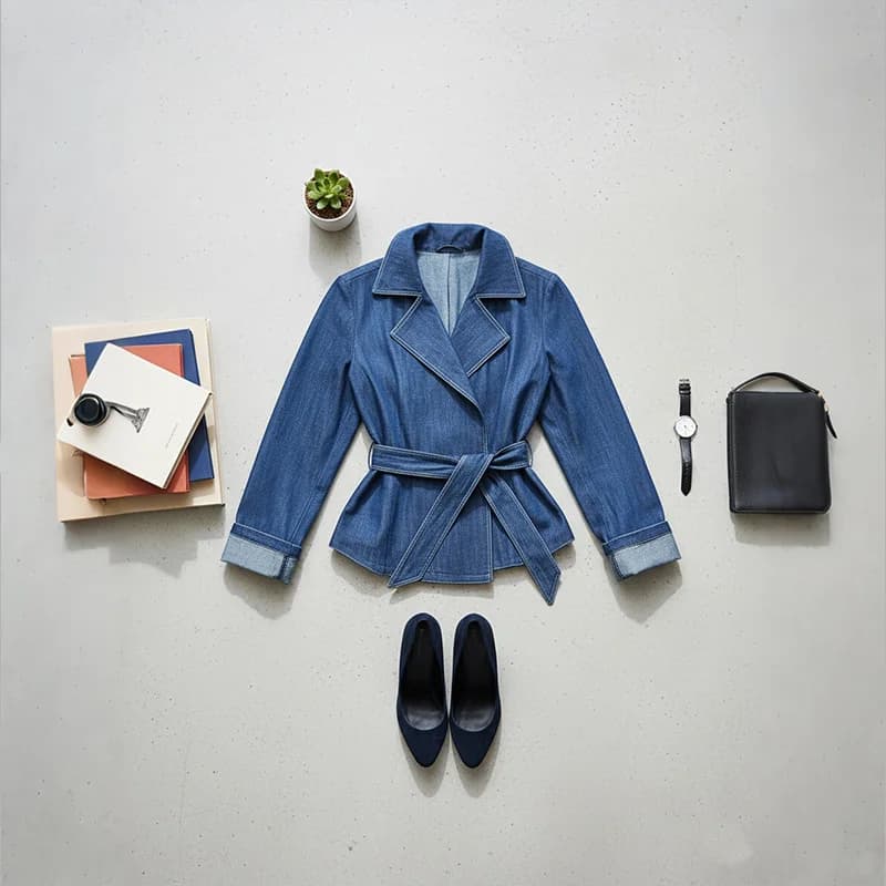 Krisstarsgirls Long Sleeves Blue Jacket for Woman 2025 Fall New Loose Tied Waist Notched Collar Casual Elegant Women's Outerwear