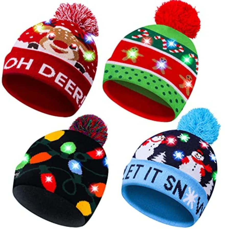 Berretto natalizio a LED luminoso, cappello invernale da neve per adulti