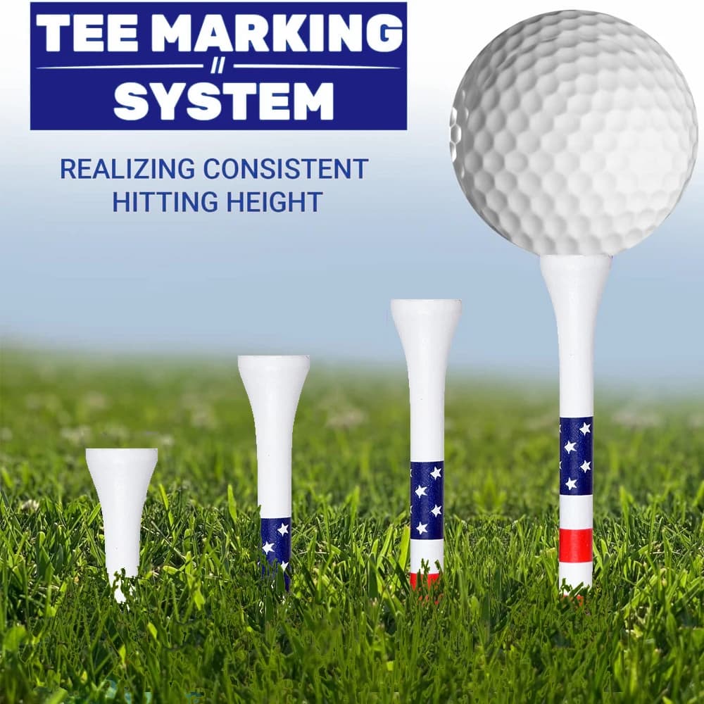 T-shirt da golf con bandiera americana da 50 pezzi T-shirt professionali a lunga distanza da 70/83 mm, bassa attrito per colpi accurati, T-shirt da golf durevoli in bambù