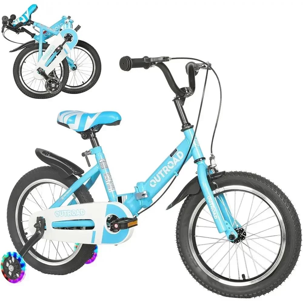 Adjustable 14/16/18 Inch Kids' Bike with Training Wheels, Lights, and Dual Handbrakes for Ages 3-9