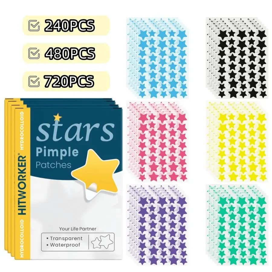 Star Shaped Acne Curtains 240/480/720 Pieces, High Quality Emergency Kit, Invisible Hydrogel Absorbing Pus Quickly, Reduces Inflator, Carini