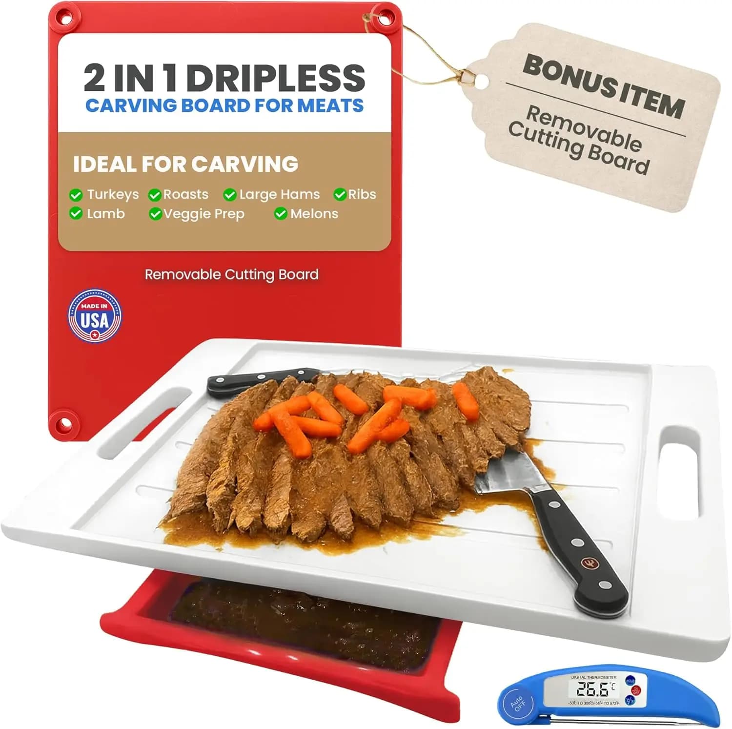 Grande XL Deluxe - Pasti Preparing System with Thermometer for Meat, Scanaling Collect-Up, Tips, Tray Collect-Gots and Container Removable Without BPA