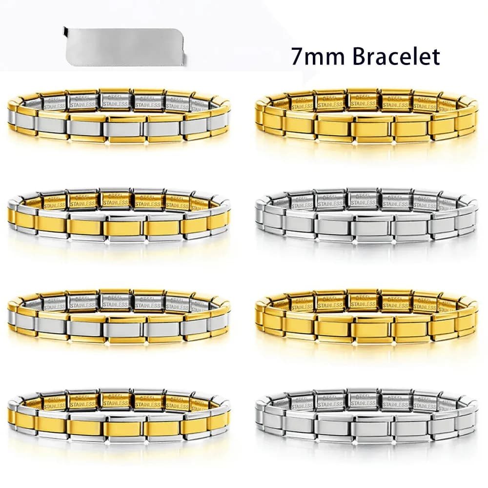 URING 7mm Silver and Gold T-Shirt Bracelet, made of Italian stainless steel, for DIY Jewelry creation