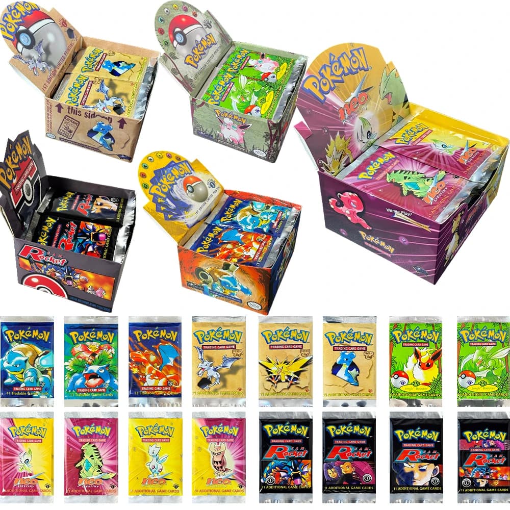 PKM 1st Edition Classic Team Rocket/Fossil/Jungle/Base Set/Neo Destiny Booster Packs 1 Pacchetto 11 Carte PTCG Carte da Gioco da Collezione