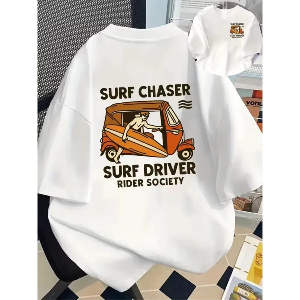 T-shirt con stampa Surfista, Wave Surfing, T-shirt unisex alla moda per sport casual a casa, T-shirt grafiche essenziali in stile vintage
