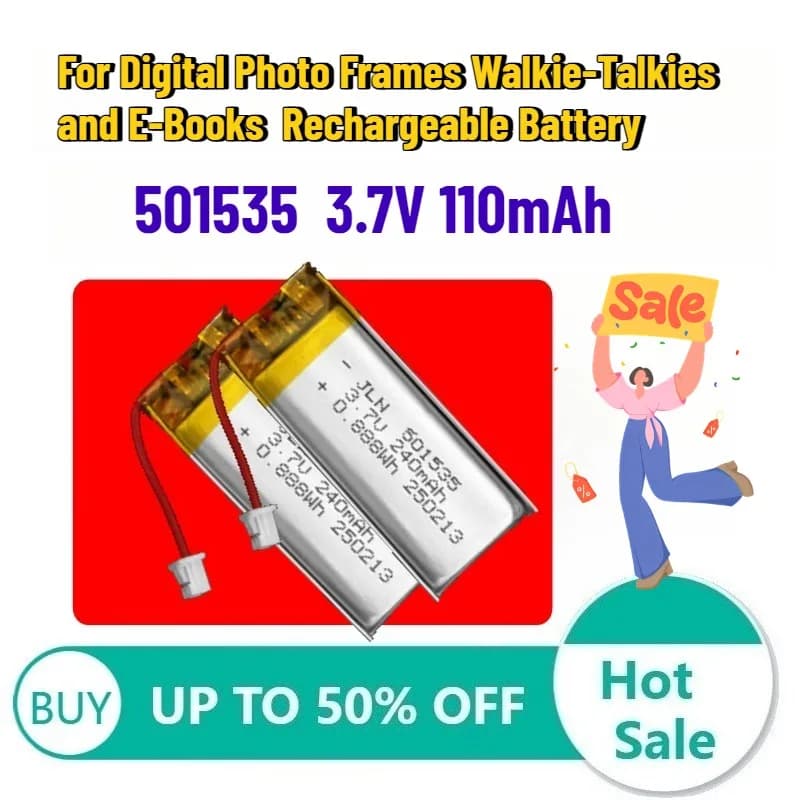 Batteria ai polimeri di litio 501535 3.7V 110mAh per cornici digitali, walkie-talkie ed e-book - Batteria ricaricabile