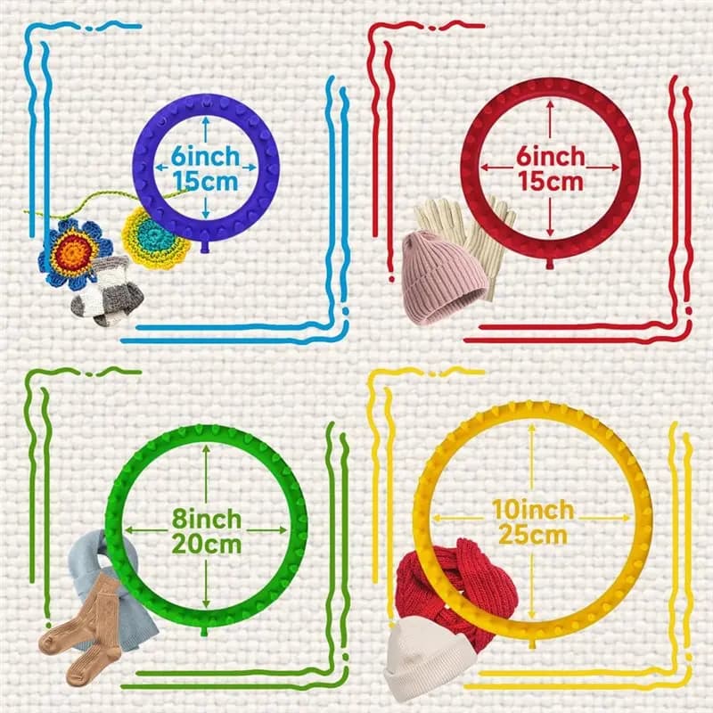 Kit per maglieria fai da te per cappelli e sciarpe con macchina per pompon, per principianti, 4 misure di aghi, set di aghi.