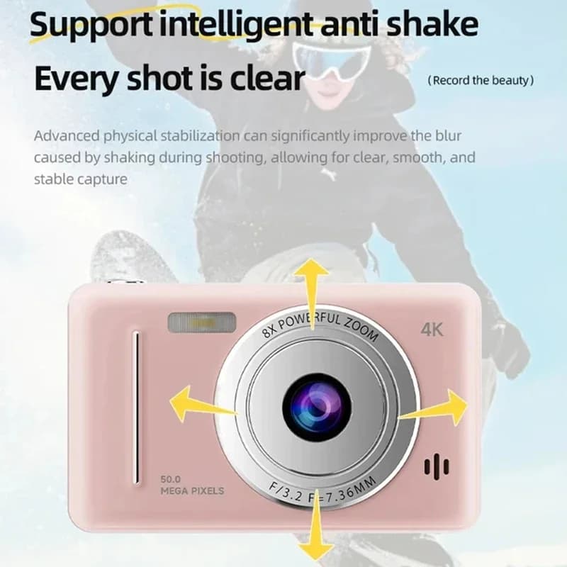 4K 50MP CCD Digital Camera 2.4" IPS HD Screen Autofocus 8X Zoom Dual Lens LED Flash Vlogging Camcorder Video Photo