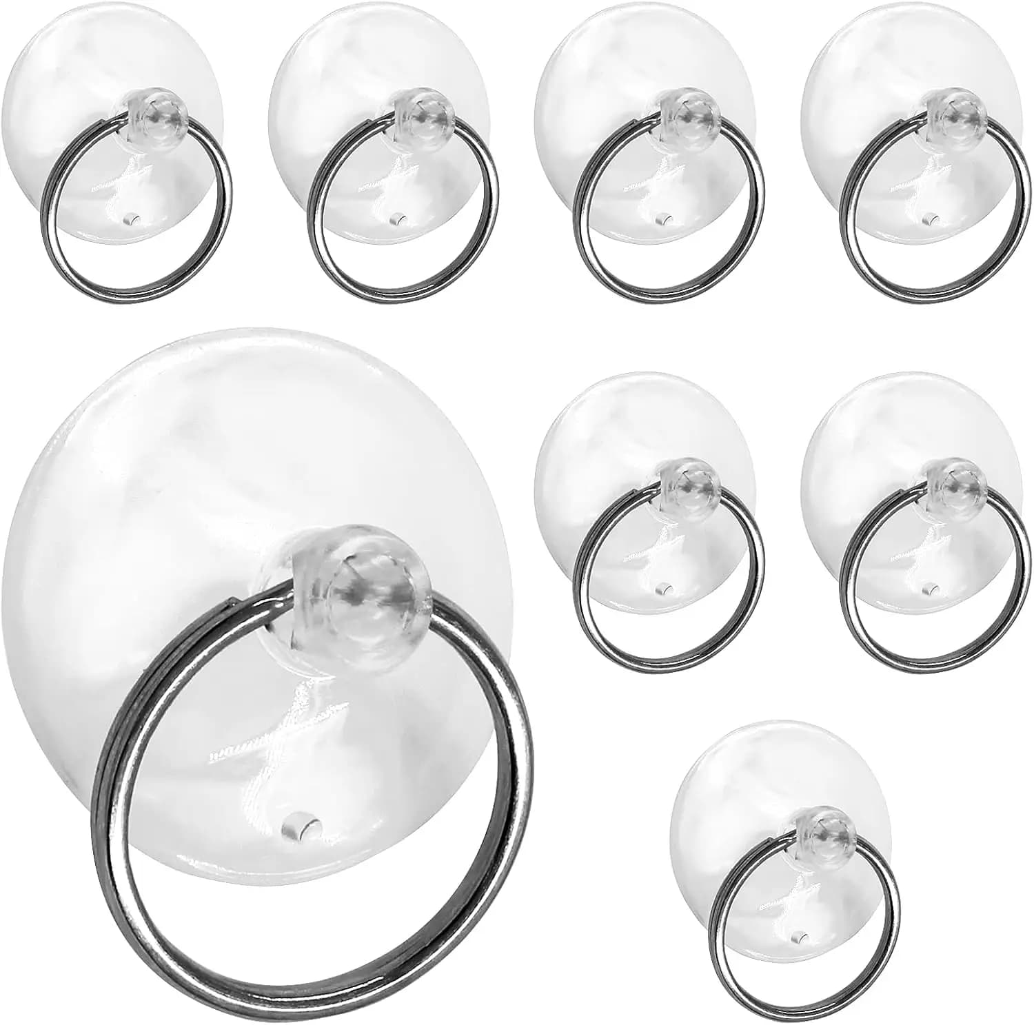12 ventose trasparenti con anelli per appendere oggetti su finestre e pareti, 2 pollici (50 mm), resistenti.