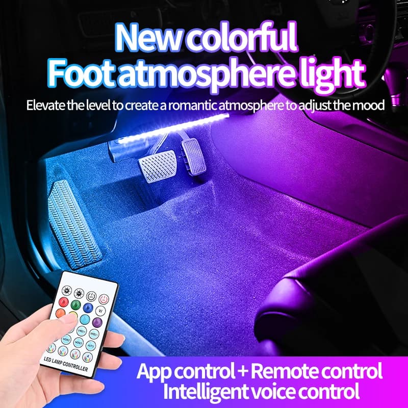 2026 New Car LED Interior Ambient Foot Strip Light Car Decorative Lamps Strips App Remote Voice Control Auto Lamp Accessories