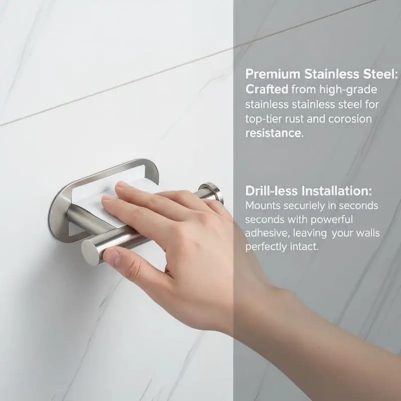 No Drilling Stainless Steel Wall Mounted Toilet Paper Holder Rust Proof Self Adhesive for Bathroom Rental Apartment