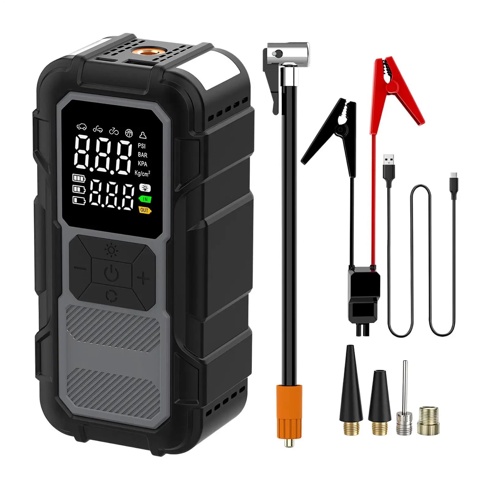 Avviatore di emergenza con compressore d'aria 12V Power Bank con cavi Batteria per auto morta Avviatore di emergenza per gonfiare pneumatici Viaggi lunghi urbani