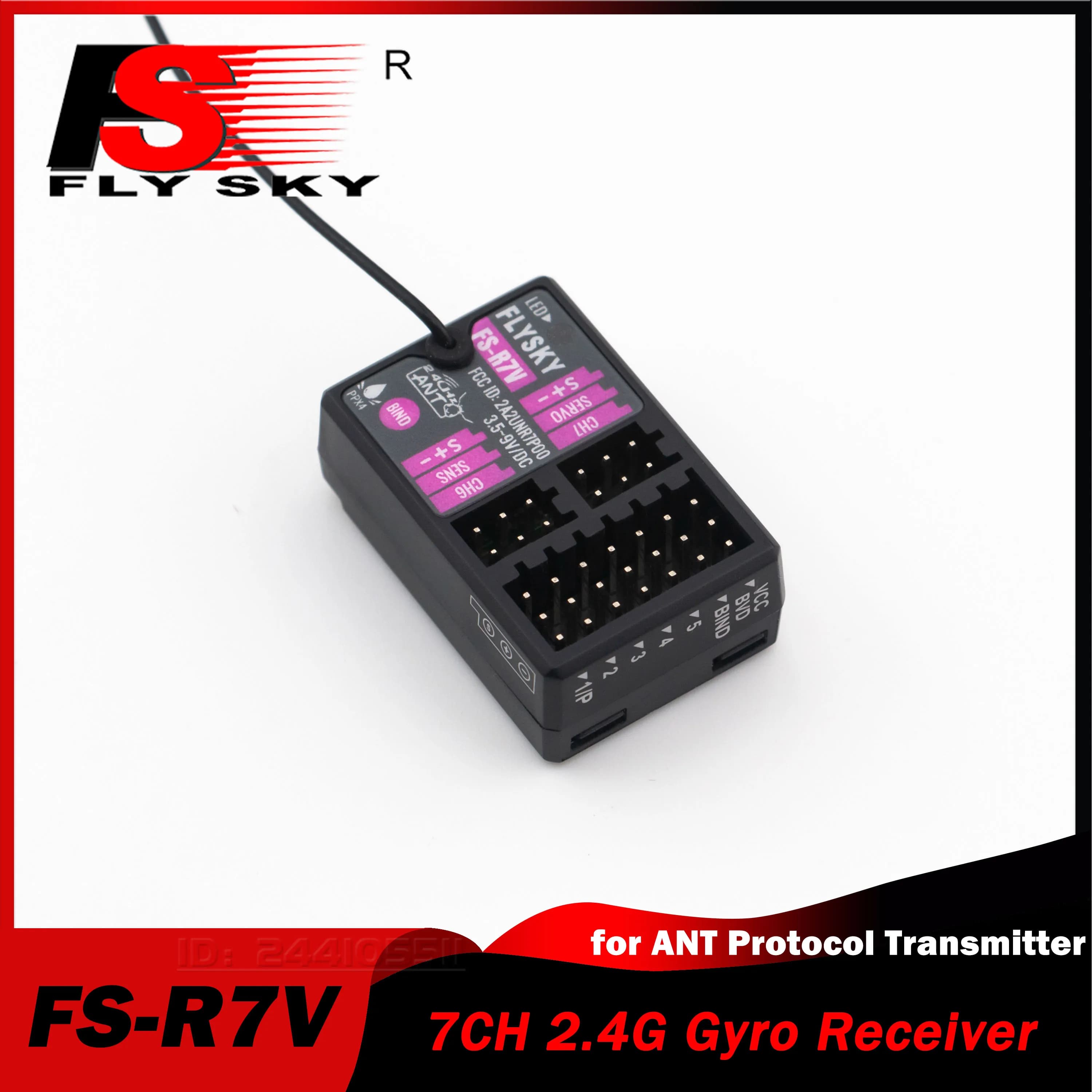 FLYSKY Ricevitore giroscopico 7CH FS-R7V 2.4G 3.5 ~ 9V/DC ANT Antenna singola PWM per modellini RC Barche Trasmettitore FS-G7P Accessori