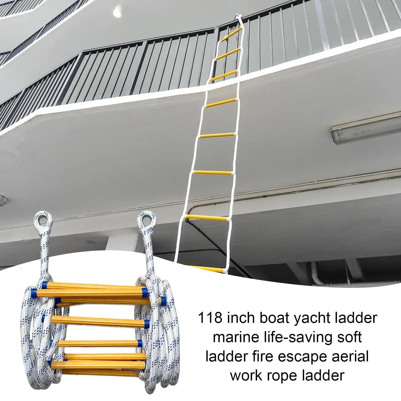 Scala di corda per barca Scala di corda marina Attrezzatura di sicurezza per sport acquatici morbidi Strumento di distribuzione rapida per adulti Pescatori Wakeboarder