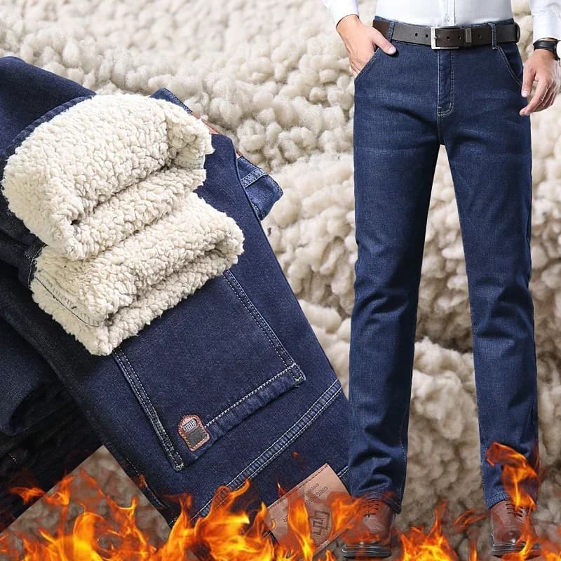 Jeans Sherpa spessi in pile da uomo invernale Pantaloni casual in denim dritto in velluto da lavoro Pantaloni elasticizzati classici in peluche di lana maschile