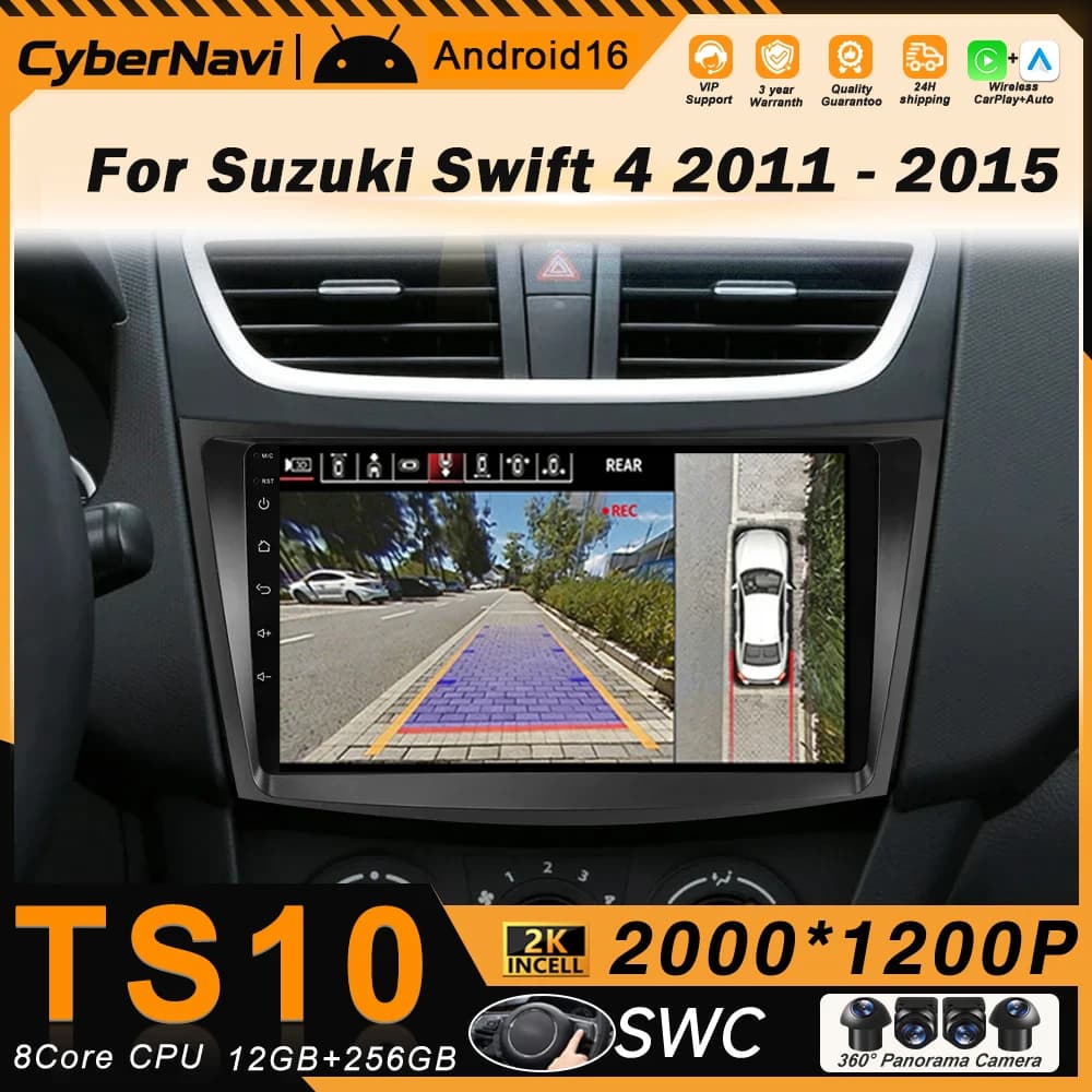 Android per Suzuki Swift 4 2011 - 2015 Lettore multimediale wireless CarPlay con schermo QLED, unità principale stereo, Bluetooth, navigazione GPS