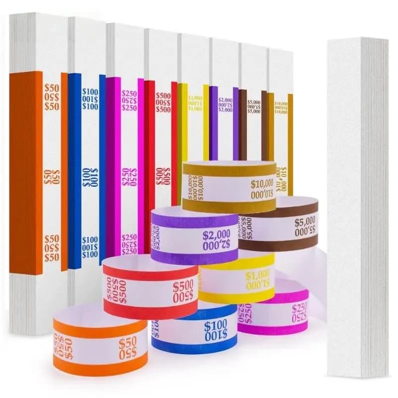 Durable Assorted Money Straps 100Pcs Self-Adhesive Currency Bands for Bank Financial Staff Supplies