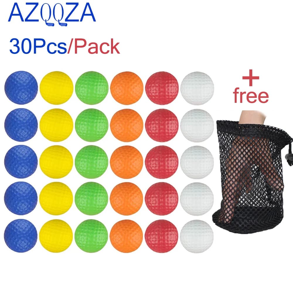 Palline da Golf da 30 pezzi con 1 pz borsa per palline da Golf custodia chiusura con coulisse PE palla giocattolo in plastica palla da Golf per la casa pratica per principianti colore della miscela