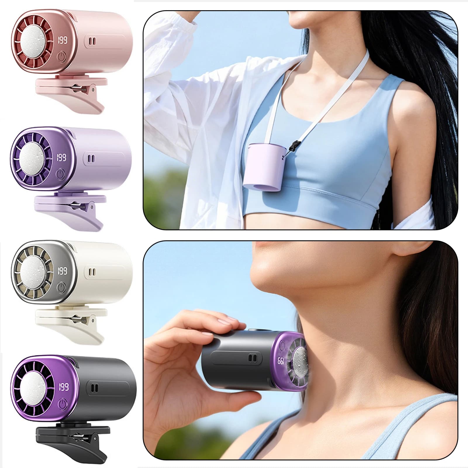 Outdoor Waist Hanging Fan with Multi-Functional Clip Portable Handheld Electric Fan for Camping Travel Mini Neck-hanging Fan